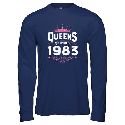 Queens Are Born In 1983 Birthday Gift-T-Shirt & Tank Top-Long Sleeve T-Shirt-Navy