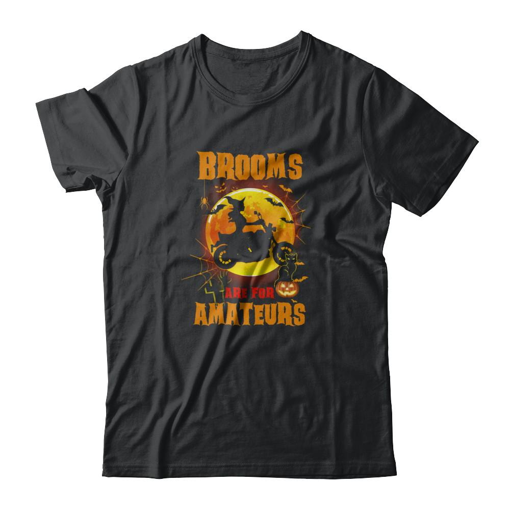 Brooms Are For Amateurs Funny Halloween Biker-T-Shirt & Tank Top-Classic T-Shirt-Black