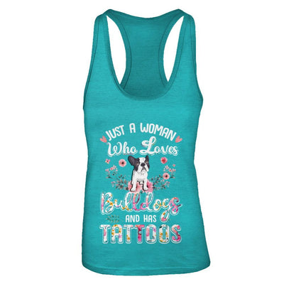 Just A Woman Who Loves Bulldogs And Has Tattoos-T-Shirt & Tank Top-Women's Ideal Racerback Tank-Tahiti Blue