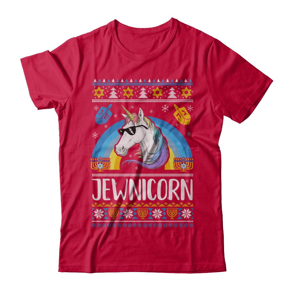 Jewnicorn Funny Jewish Unicorn Hanukkah Chanukah Sweater-T-Shirt & Sweatshirt-Classic T-Shirt-Red