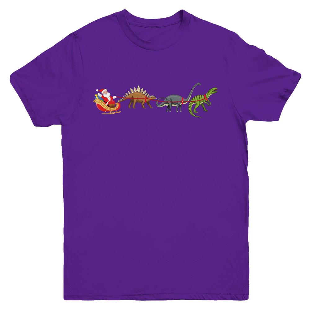 Xmas Cool Santa Sleigh Dinosaur Christmas Gift Youth-Youth Shirt-Youth T-Shirt-Purple