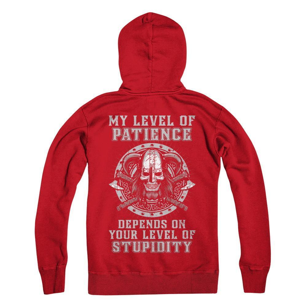 Viking Men My Level Of Patience Depends On Your Level Of Stupidity-T-Shirt & Hoodie-Pullover Hoodie-Red