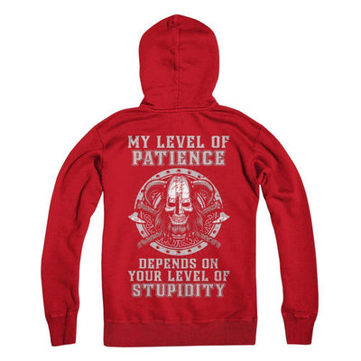 Viking Men My Level Of Patience Depends On Your Level Of Stupidity-T-Shirt & Hoodie-Pullover Hoodie-Red