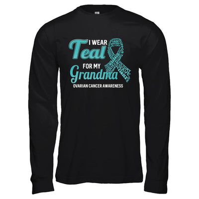 I Wear Teal For My Grandma Ovarian Cancer Awareness-T-Shirt & Hoodie-Long Sleeve T-Shirt-Black