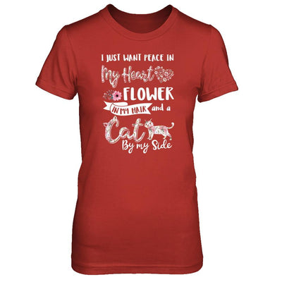 I Just Want Peace In My Heart A Cat By My Side Funny Cat-T-Shirt & Tank Top-Women's T-Shirt-Red