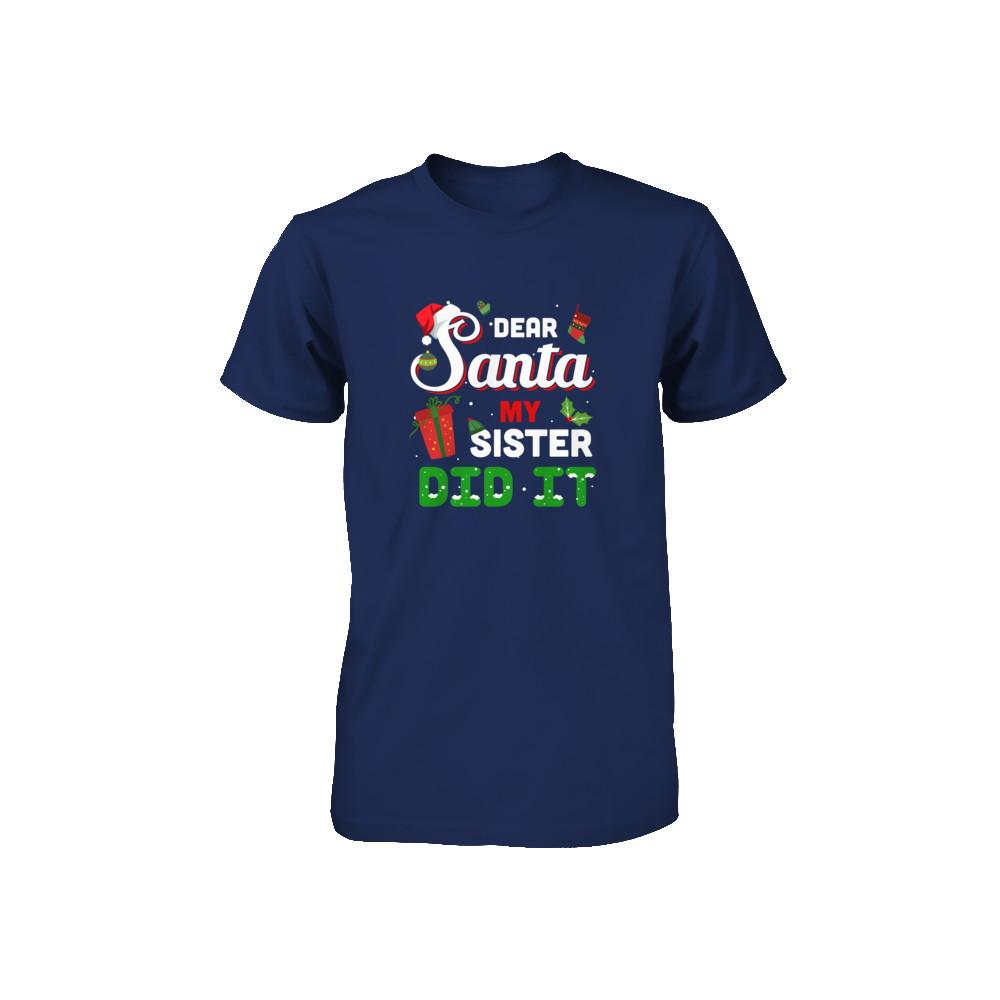 Dear Santa My Sister Did It Christmas Brother Youth-T-Shirt & Sweatshirt-Youth T-Shirt-Navy