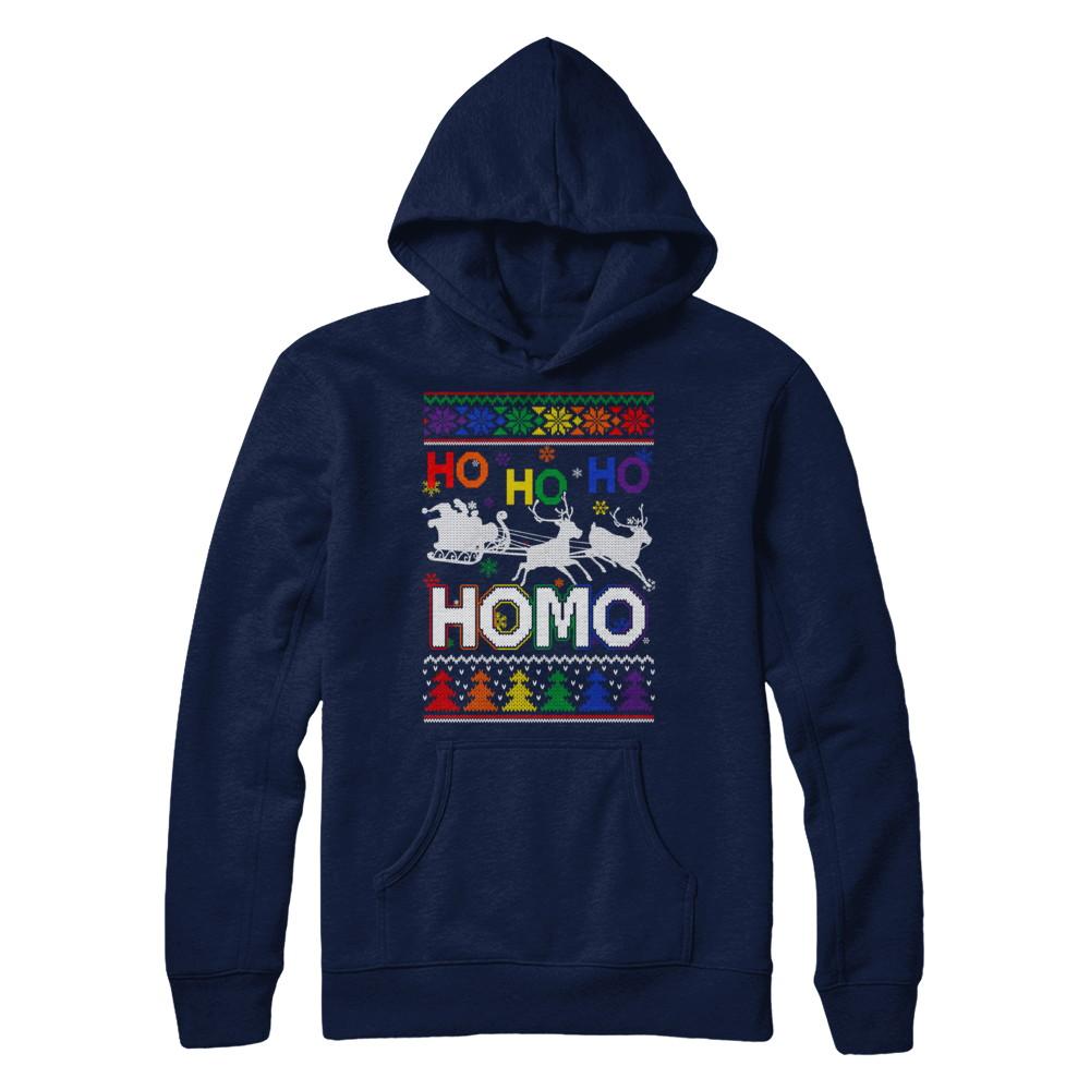 Ho Ho Ho Homo Santa LGBT Gay Ugly Christmas Sweater-T-Shirt & Sweatshirt-Pullover Hoodie-Navy