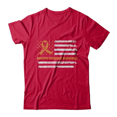 Orange Ribbon Multiple Sclerosis Awareness US Flag-T-Shirt & Hoodie-Classic T-Shirt-Red