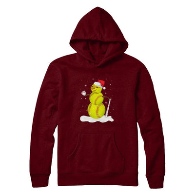 Christmas Softball Snowman Christmas-T-Shirt & Sweatshirt-Pullover Hoodie-Maroon