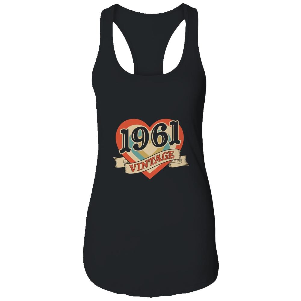 60th Birthday Gifts Classic Retro Heart Vintage 1961-T-Shirt & Tank Top-Women's Ideal Racerback Tank-Black