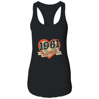 60th Birthday Gifts Classic Retro Heart Vintage 1961-T-Shirt & Tank Top-Women's Ideal Racerback Tank-Black