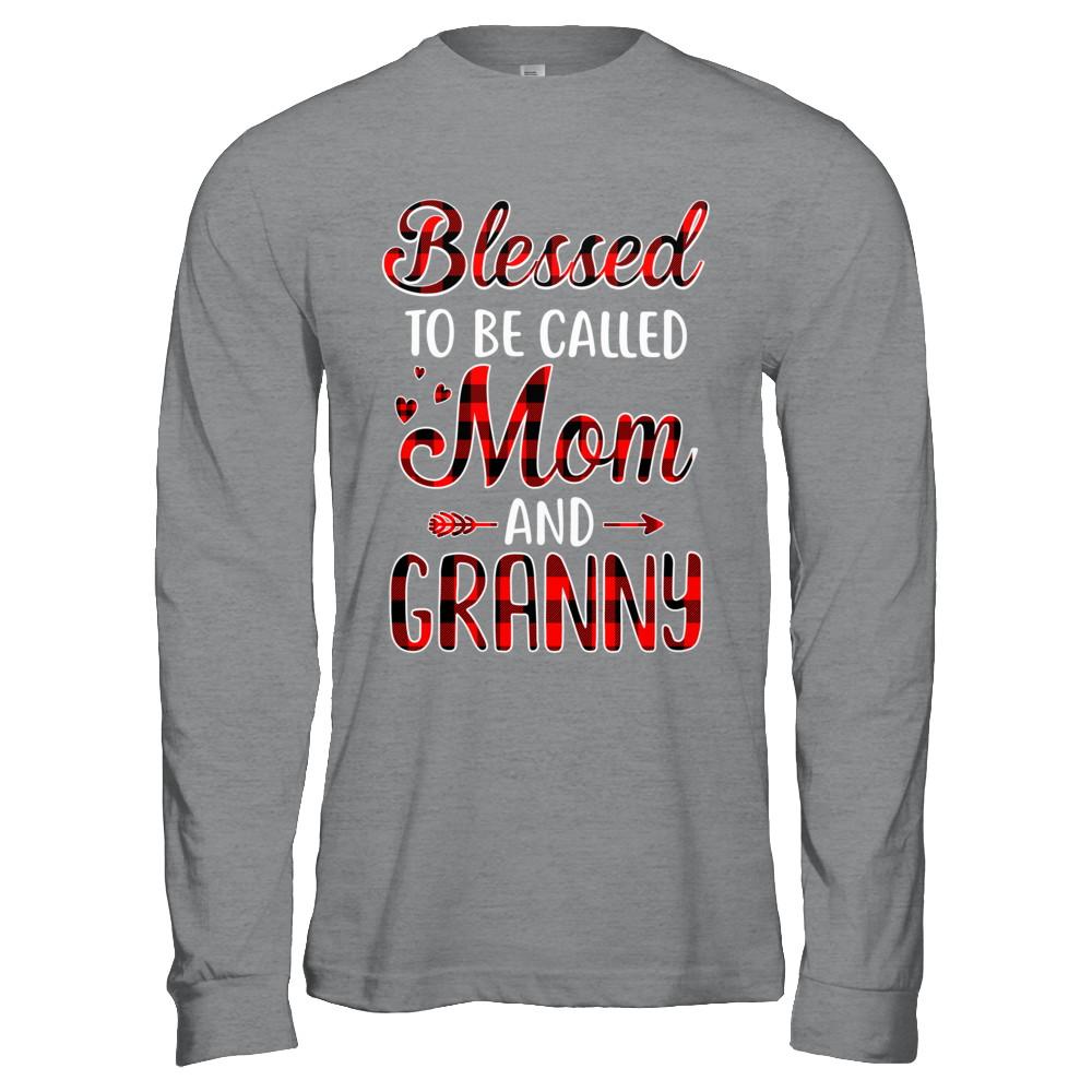 Red Buffalo Plaid Blessed To Be Called Mom And Granny-T-Shirt & Hoodie-Long Sleeve T-Shirt-Sport Grey