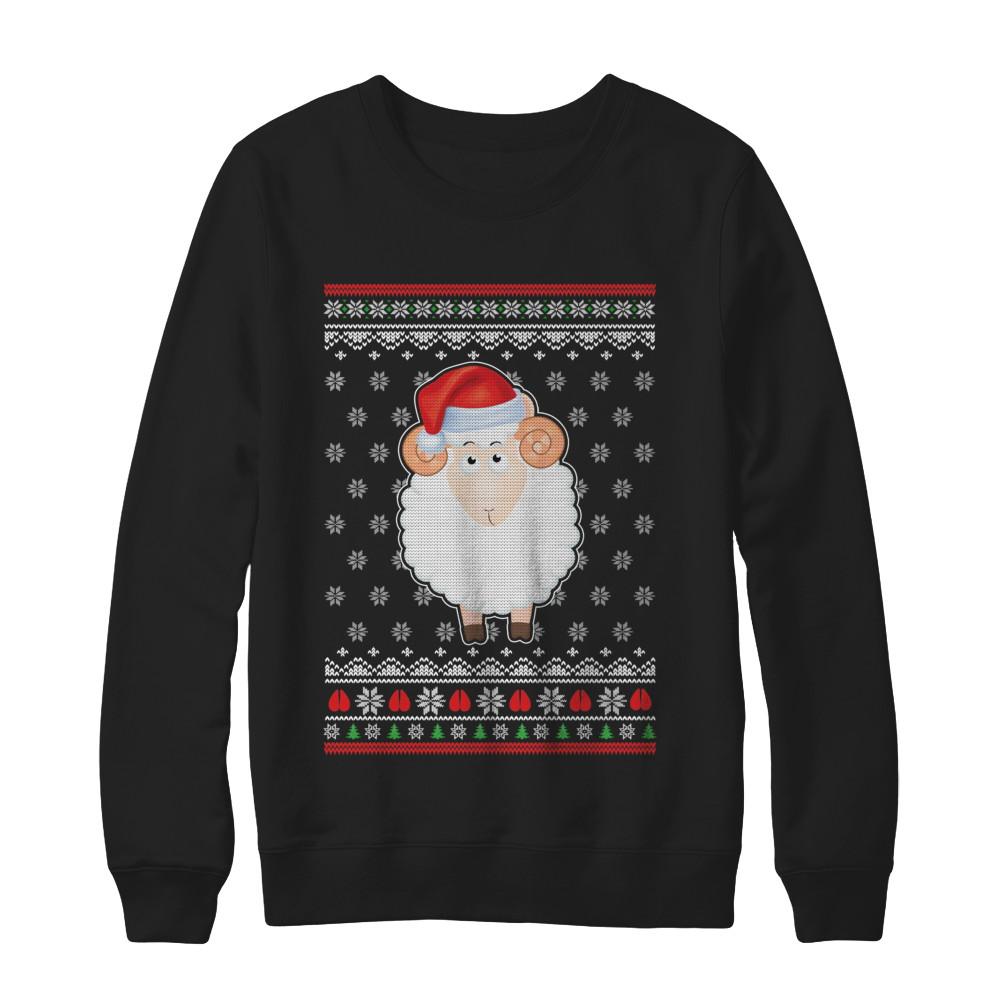 Pajamas Lamb Sheep Santa Hat Ugly Christmas Sweater-T-Shirt & Sweatshirt-Crewneck Sweatshirt-Black
