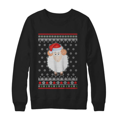 Pajamas Lamb Sheep Santa Hat Ugly Christmas Sweater-T-Shirt & Sweatshirt-Crewneck Sweatshirt-Black
