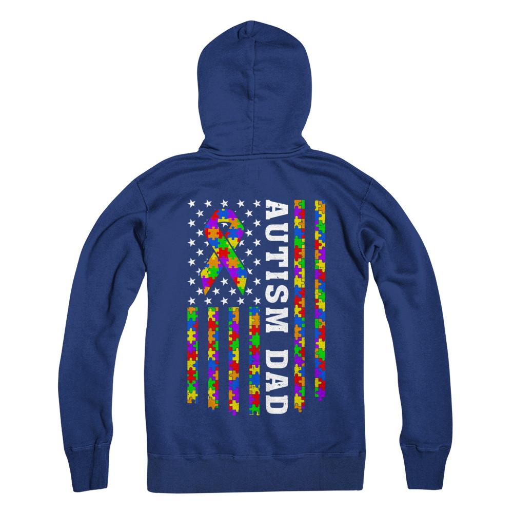 Proud Autism Dad Us Flag Autistic Daddy Fathers Day-T-Shirt & Hoodie-Hanes - Heavyweight Pullover Hoodie-Deep Royal
