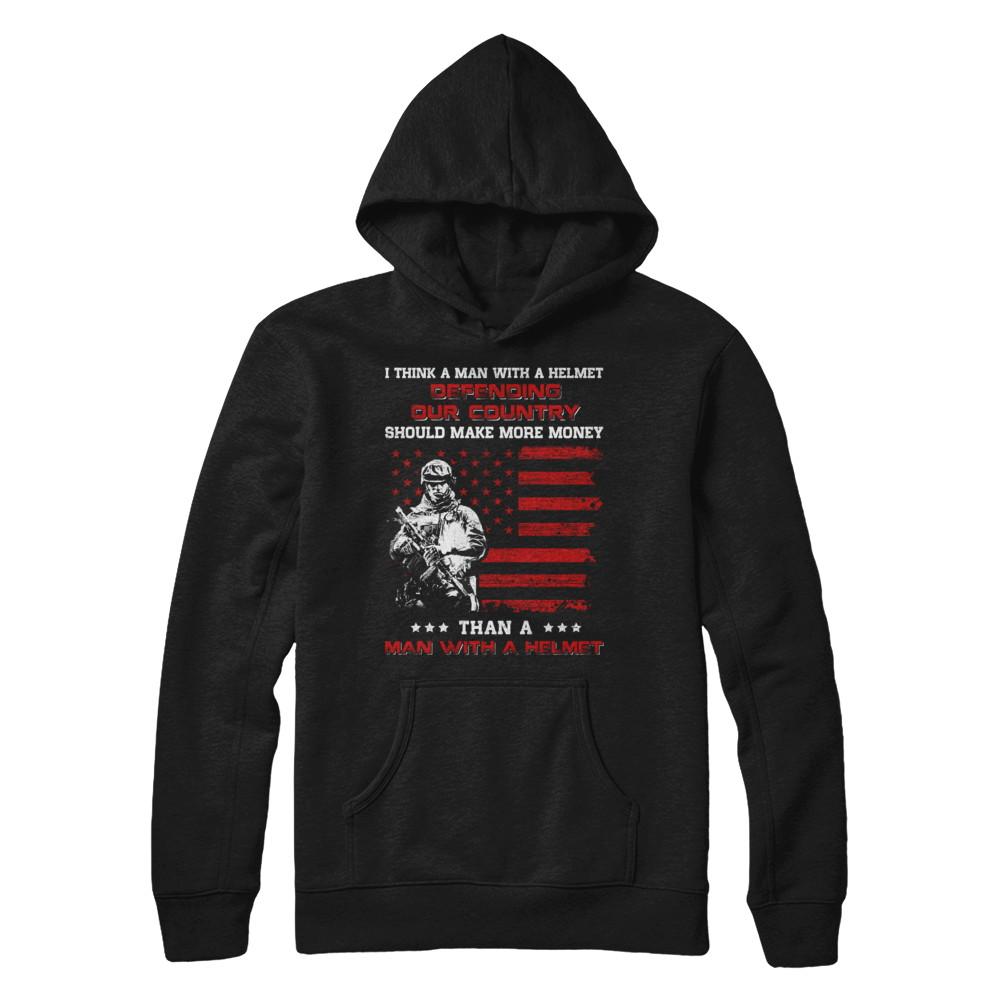 Veteran I Think A Man With A Helmet Defending Our Country-T-Shirt & Hoodie-Pullover Hoodie-Black