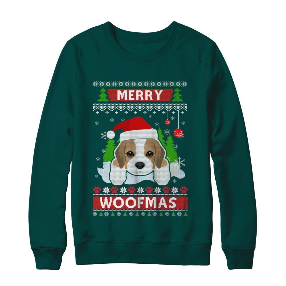 Beagle Merry Woofmas Ugly Christmas Sweater-T-Shirt & Sweatshirt-Crewneck Sweatshirt-Deep Forest