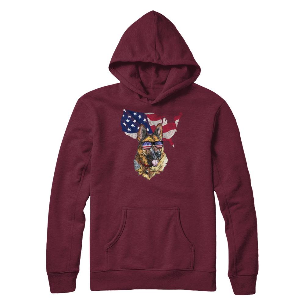 Funny Patriot German Shepherd Dog 4Th Of July American Flag-T-Shirt & Hoodie-Pullover Hoodie-Maroon