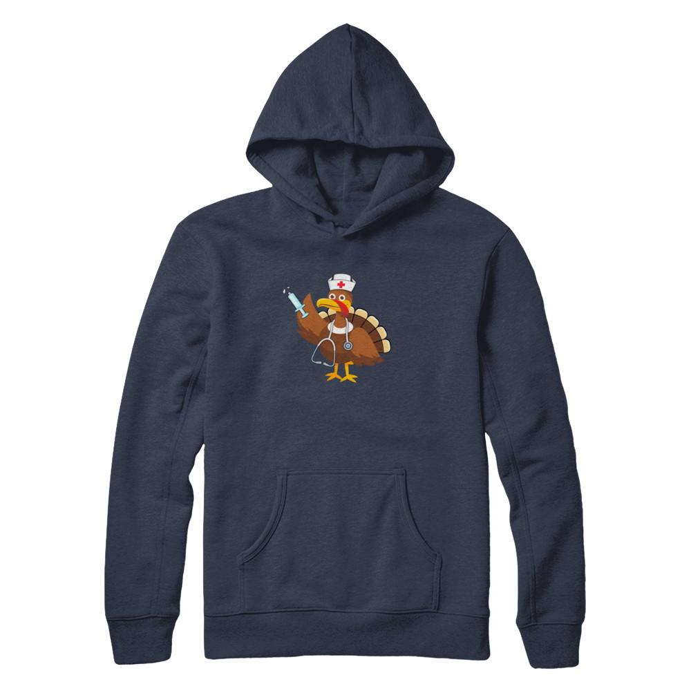 Nurse Turkey Funny Thanksgiving For Nurses-T-Shirt & Hoodie-Pullover Hoodie-Navy