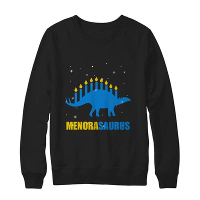 Funny Hanukkah Dinosaur Menorah Stegosaurus Menorasaurus-T-Shirt & Sweatshirt-Crewneck Sweatshirt-Black