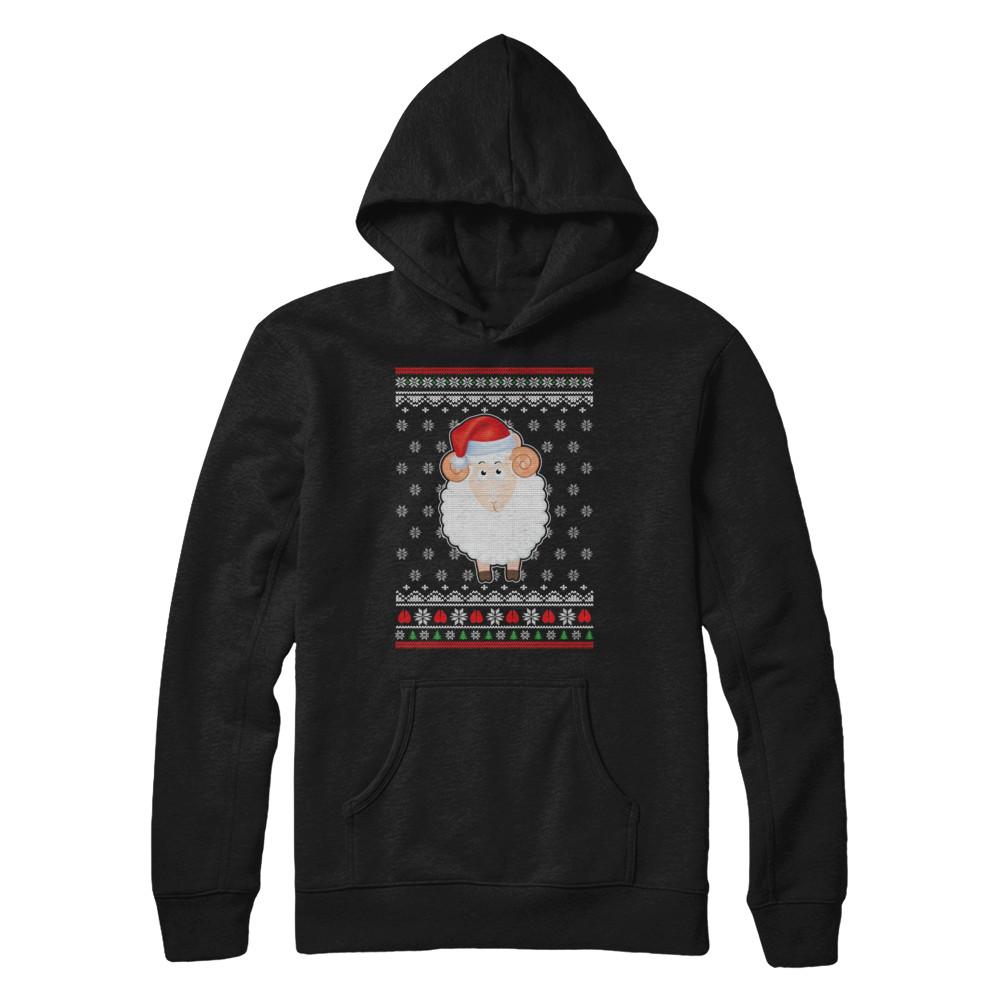 Pajamas Lamb Sheep Santa Hat Ugly Christmas Sweater-T-Shirt & Sweatshirt-Pullover Hoodie-Black