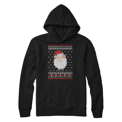 Pajamas Lamb Sheep Santa Hat Ugly Christmas Sweater-T-Shirt & Sweatshirt-Pullover Hoodie-Black