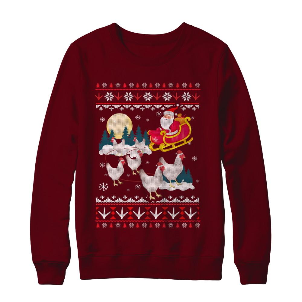 Funny Chicken Ugly Christmas Sweater Gifts-T-Shirt & Sweatshirt-Crewneck Sweatshirt-Maroon