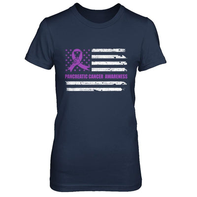 Purple Ribbon Pancreatic Cancer Awareness US Flag-T-Shirt & Hoodie-Women's T-Shirt-Navy