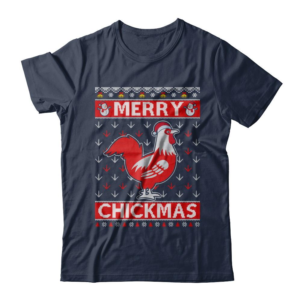 Merry Chickmas Farmer Chicken Ugly Christmas Sweater-T-Shirt & Sweatshirt-Classic T-Shirt-Navy