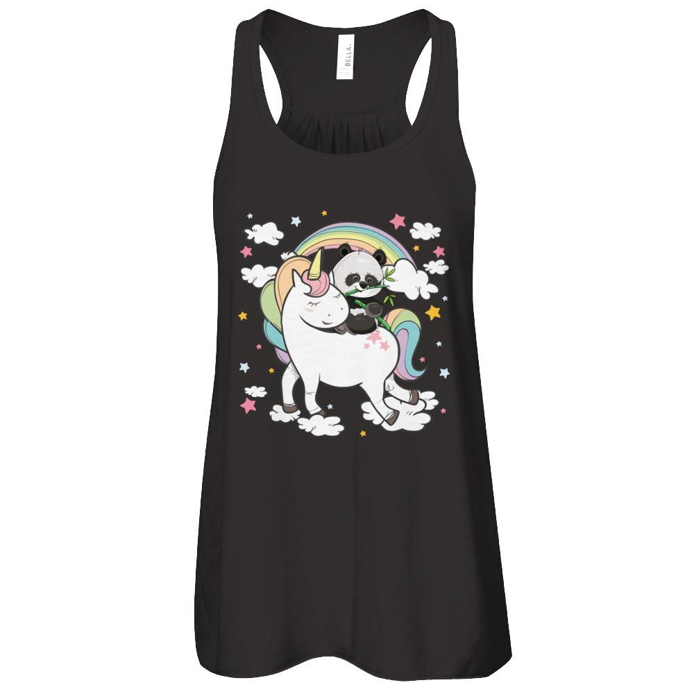 Panda Riding Unicorn-T-Shirt & Tank Top-Women's Flowy Racerback Tank-Black