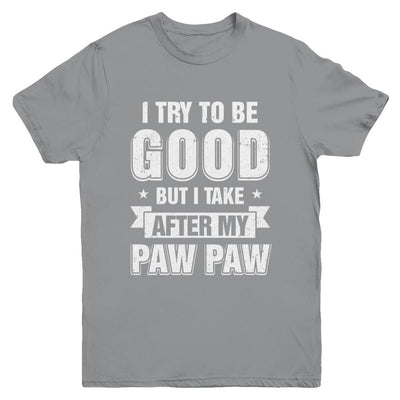 Toddler Kids I Try To Be Good But I Take After My Paw Paw Youth-Youth Shirt-Youth T-Shirt-Sport Grey
