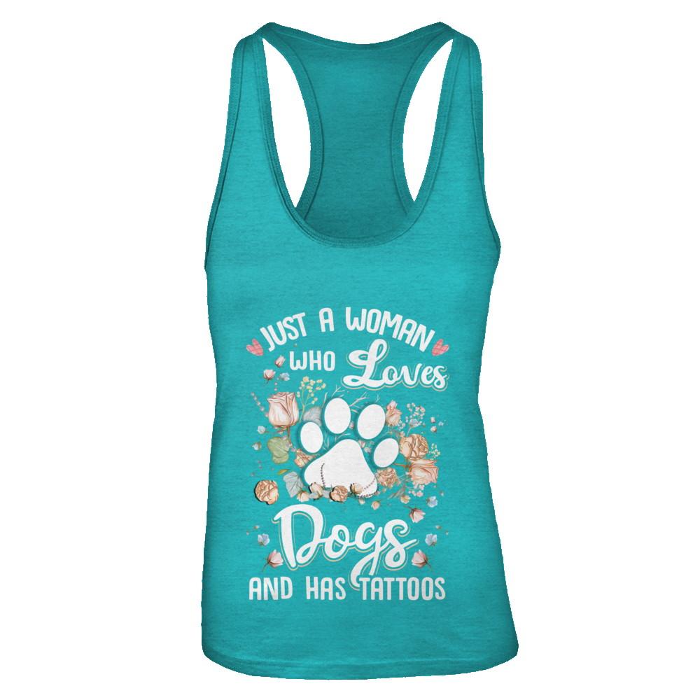 Just A Woman Who Loves Dogs And Have Tattoos-T-Shirt & Tank Top-Women's Ideal Racerback Tank-Tahiti Blue