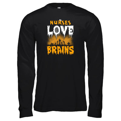 Nurses Love Brains Halloween-T-Shirt & Tank Top-Long Sleeve T-Shirt-Black