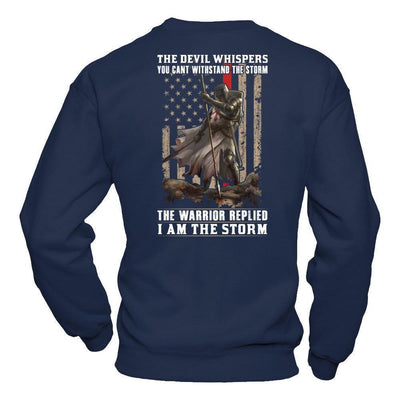 Knight Templar The Devil Whispers You Can't Withstand The Storm-T-Shirt & Hoodie-Crewneck Sweatshirt-Navy
