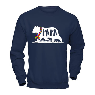 Autism Awareness Papa Bear-T-Shirt & Hoodie-Crewneck Sweatshirt-Navy