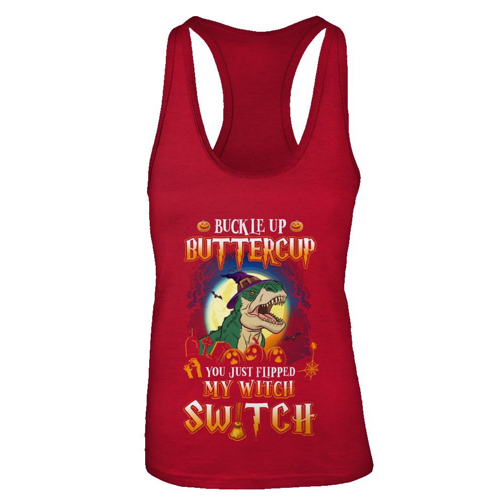 Buckle Up Buttercup Halloween Witch Dinosaur Costume-T-Shirt & Tank Top-Women's Ideal Racerback Tank-Red