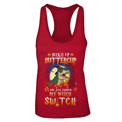 Buckle Up Buttercup Halloween Witch Dinosaur Costume-T-Shirt & Tank Top-Women's Ideal Racerback Tank-Red