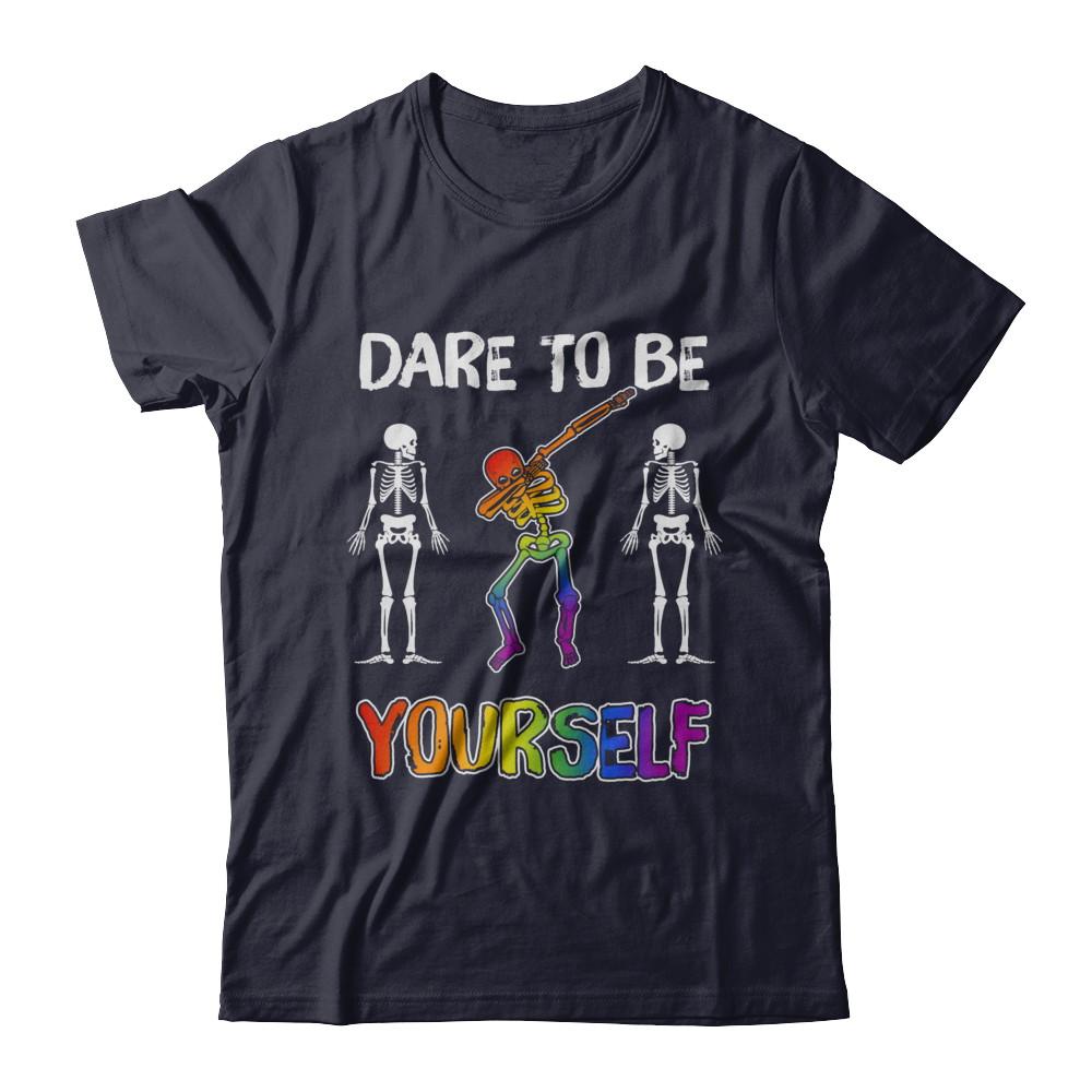 Dare To Be Yourself Funny Lgbt Skeleton-T-Shirt & Hoodie-Premium T-Shirt-Midnight Navy