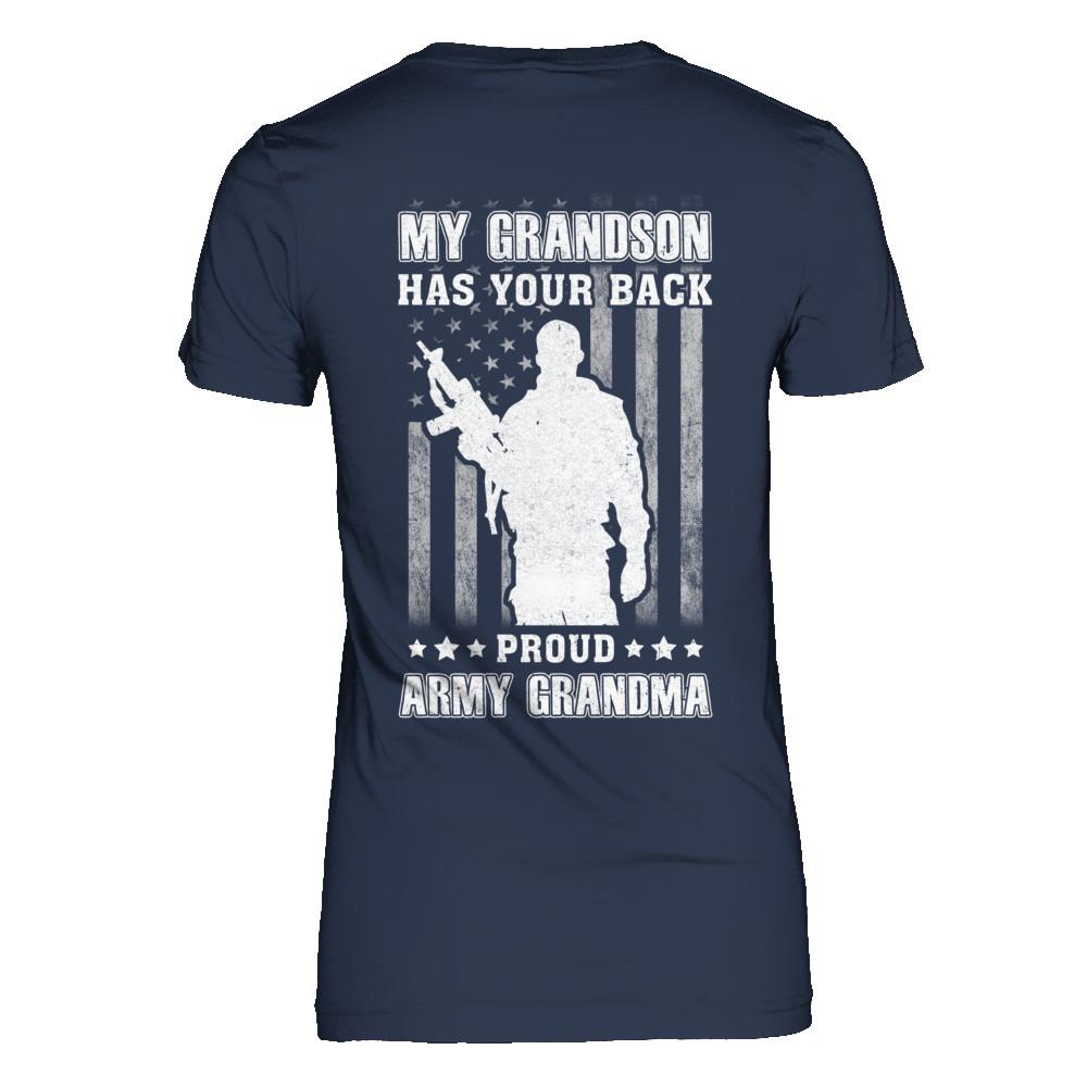 My Grandson Has Your Back Proud Proud Army Grandma-T-Shirt & Hoodie-Women's T-Shirt-Navy