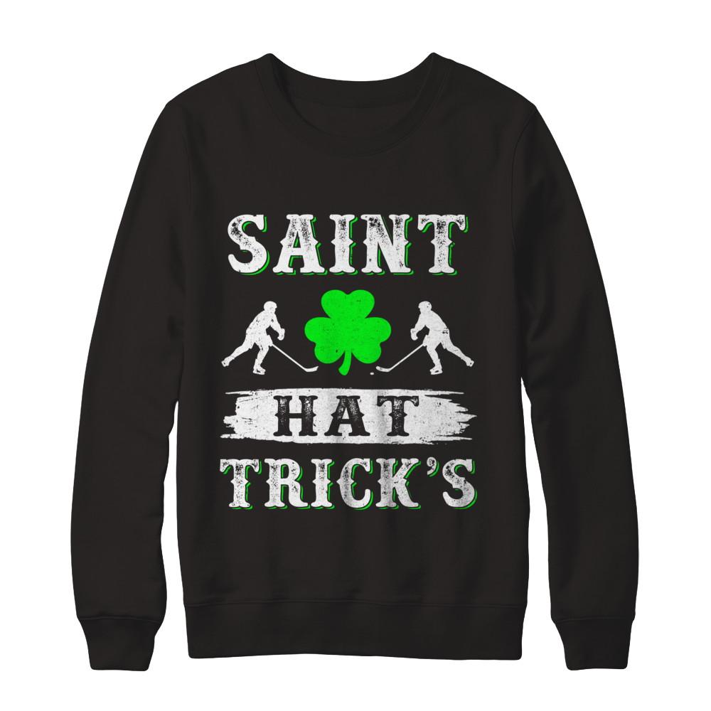 St Patricks Day Hockey Saint Hat Trick's Day-T-Shirt & Hoodie-Crewneck Sweatshirt-Black
