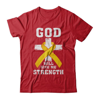 God Will Give Me Strength Gold Yellow Cancer Ribbon Gift-T-Shirt & Hoodie-Classic T-Shirt-Red