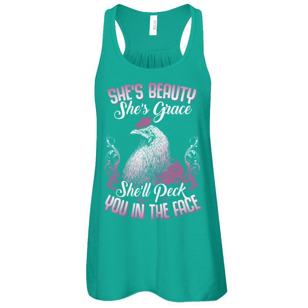 She's Beauty She's Grace She'll Peck You In The Face Chicken Farm-T-Shirt & Tank Top-Women's Flowy Racerback Tank-Kelly