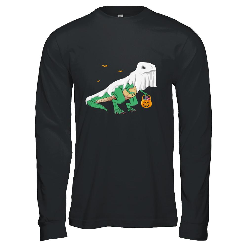 Halloween T Rex Dinosaur Ghost Trick Or Treat-T-Shirt & Hoodie-Long Sleeve T-Shirt-Black