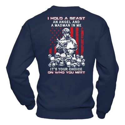Veteran I Hold A Beast An Angel And A Madman In Me-T-Shirt & Hoodie-Crewneck Sweatshirt-Navy
