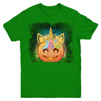 Kids Girls Unicorn Pumpkin Queen Halloween Youth-Youth Shirt-Youth T-Shirt-Irish Green