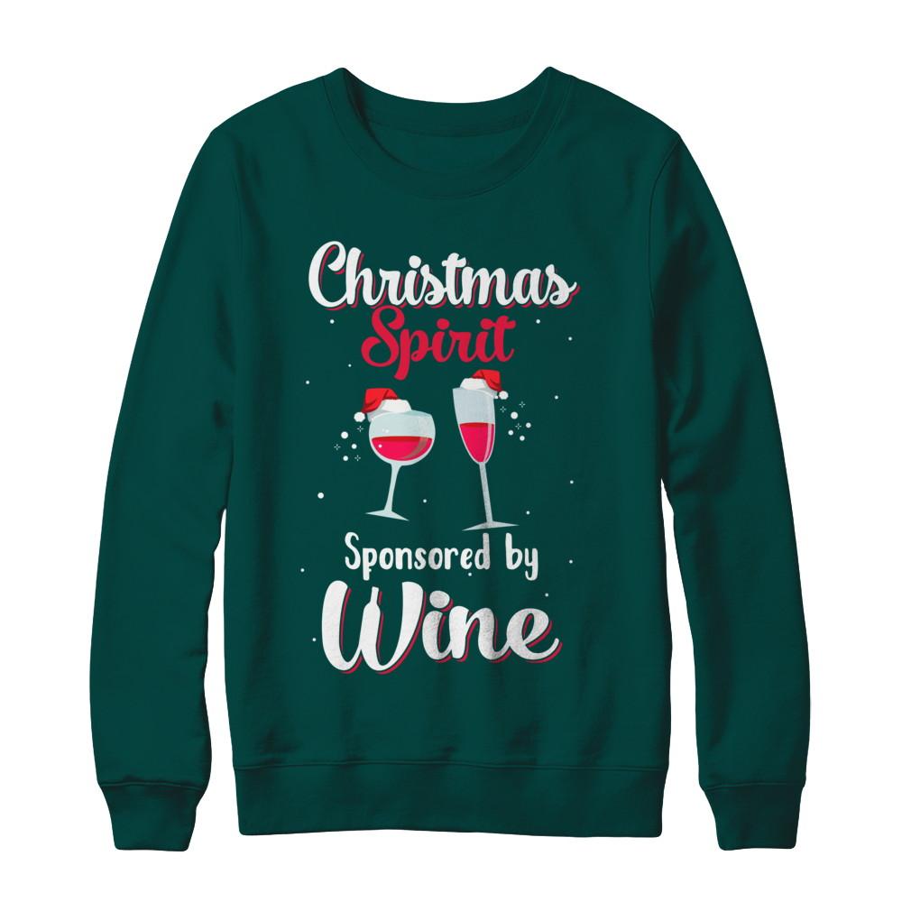 Holiday Party Christmas Spirit Sponsored By Wine-T-Shirt & Sweatshirt-Crewneck Sweatshirt-Deep Forest