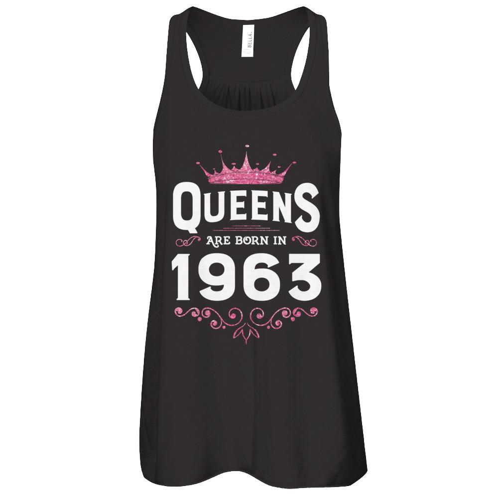 Queens Are Born In 1963 Birthday Gift-T-Shirt & Tank Top-Women's Flowy Racerback Tank-Black