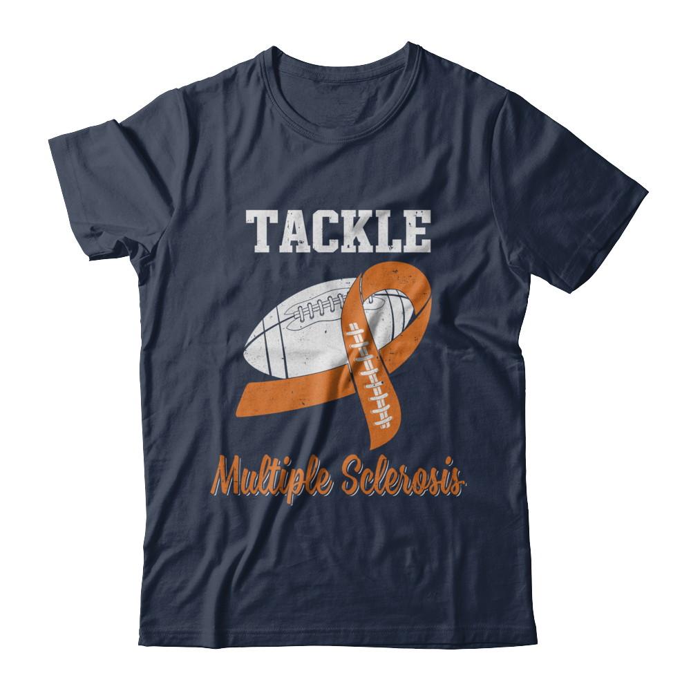 Football Survivor Tackle Orange Multiple Sclerosis Awareness-T-Shirt & Hoodie-Classic T-Shirt-Navy