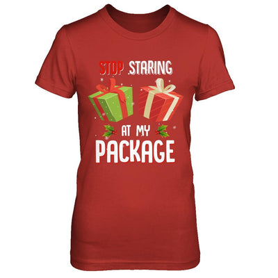 Stop Staring At My Package Funny Christmas-T-Shirt & Sweatshirt-Women's T-Shirt-Red