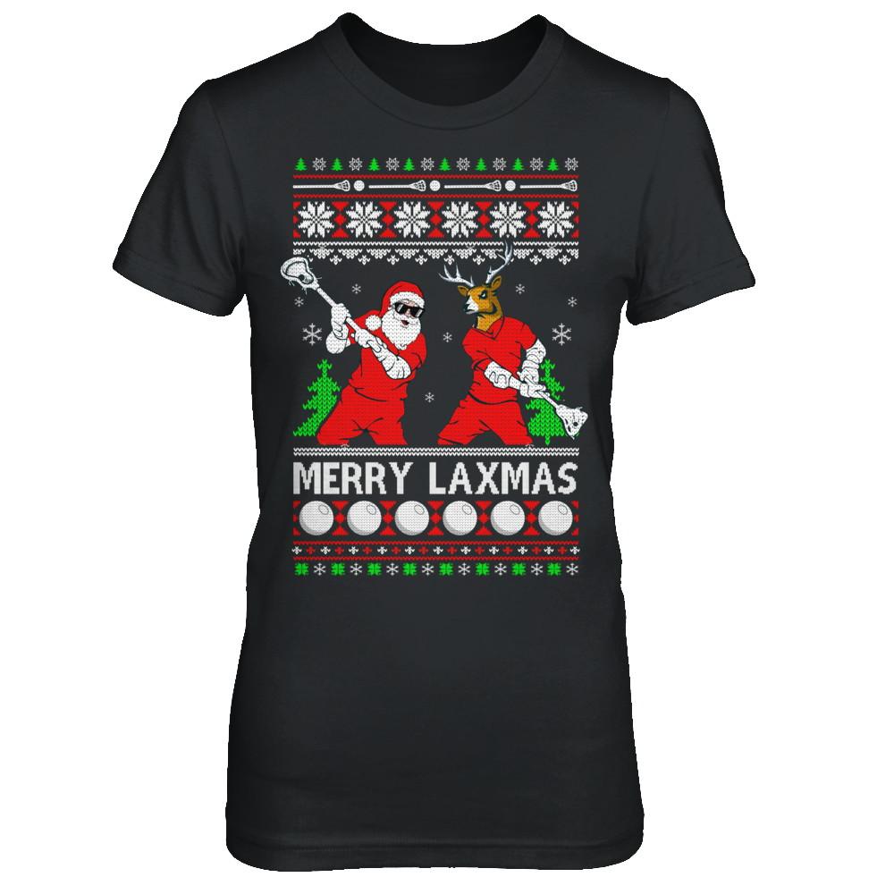 Lacrosse Santa Reindeer Merry Laxmas Ugly Christmas Sweater-T-Shirt & Sweatshirt-Women's T-Shirt-Black